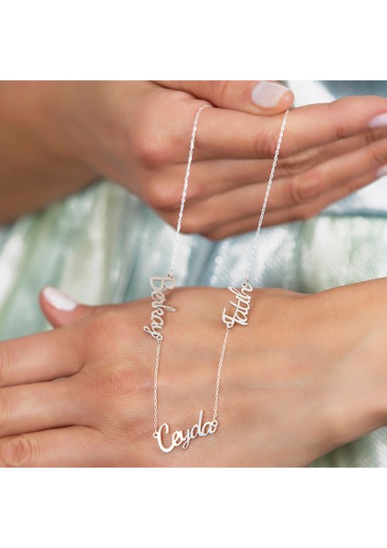 Kişiye Özel Üç Isim Yazılı 925 Ayar Gümüş Bayan Kolye indirimleri