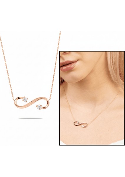 Zirkon Taşlı Sonsuzluk Tasarım Rose Renk 925 Ayar Gümüş Kadın Kolye fiyatları