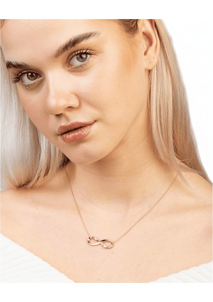 Zirkon Taşlı Sonsuzluk Tasarım Rose Renk 925 Ayar Gümüş Kadın Kolye modelleri