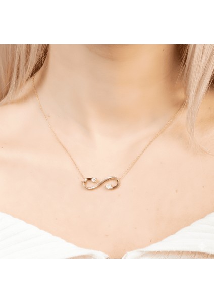 Zirkon Taşlı Sonsuzluk Tasarım Rose Renk 925 Ayar Gümüş Kadın Kolye fırsatları