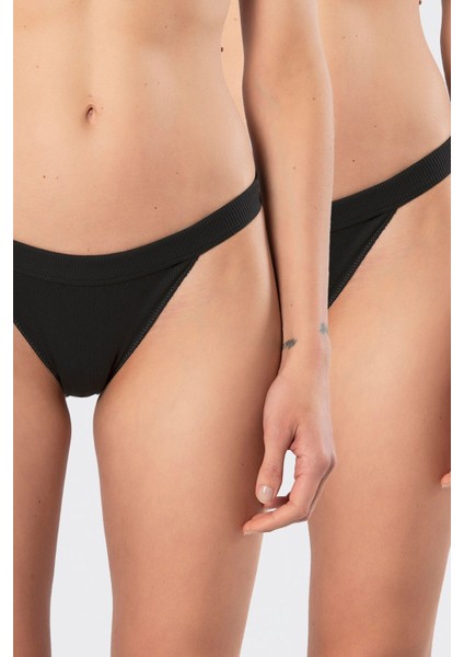 Kadın Likralı Ribana Tanga 2'li Paket 931/SIYAH