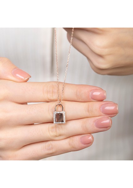 Zirkon Taşlı Kilit Tasarım Rose Renk Isme Özel Harf Yazılı 925 Ayar Gümüş Kadın Kolye indirimleri