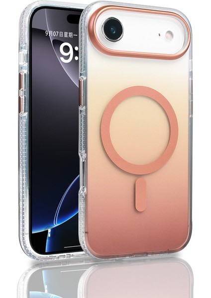 iPhone 17 Air Kılıf M-Safe Şarj Özellikli Transparan Renk Geçişli Mbvo Toros Kapak - Rose Gold