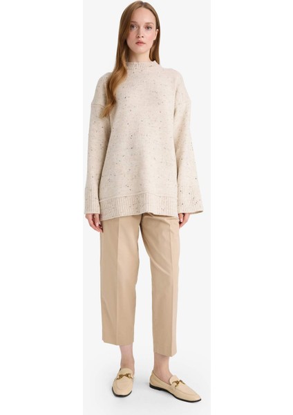 Loose Fit Bisiklet Yaka Triko Tunik