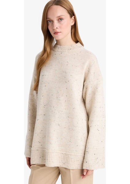 Loose Fit Bisiklet Yaka Triko Tunik