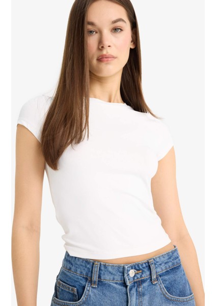 Fitted Bisiklet Yaka Kısa Kollu Tişört F3833AX25SM