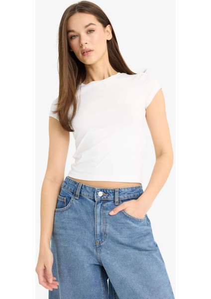 Fitted Bisiklet Yaka Kısa Kollu Tişört F3833AX25SM