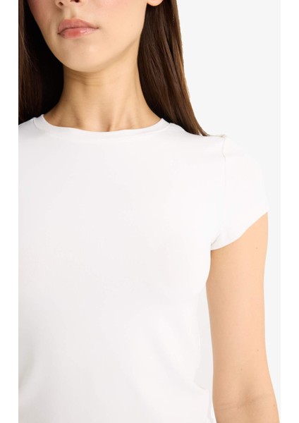 Fitted Bisiklet Yaka Kısa Kollu Tişört F3833AX25SM