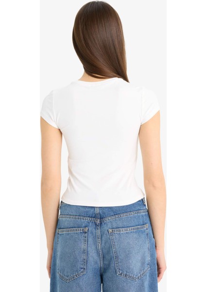 Fitted Bisiklet Yaka Kısa Kollu Tişört F3833AX25SM