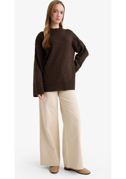 Loose Fit Bisiklet Yaka Triko Tunik F3242AX25WN