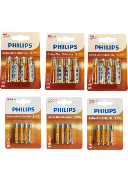 Kalem ve Ince Pil - 24 Lü Extra Çinko 2 Boy Pil 4x6=24 Adet