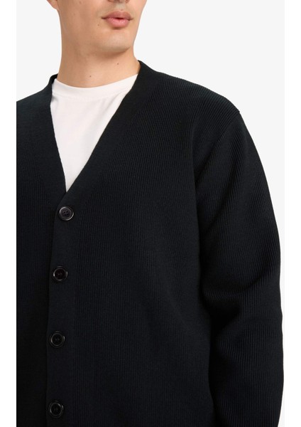 Relax Fit V Yaka Düğmeli Triko Hırka F2700AX25WN