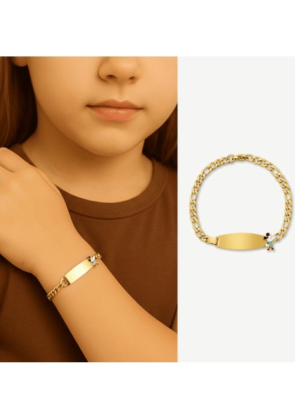 Çocuk Çelik Bileklik - Isme Özel Yazılı - Altın Renk - Mickey Mouse Figürlü - Figaro Zincirli fiyatları