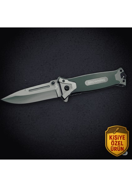 Browning Yeşil Polimer Saplı Isme Özel Yazılı 9CR18MOV Kalite Paslanmaz Çelik Avcı ve Kamp Bıçağı modelleri