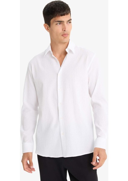 Modern Fit Polo Yaka Krinkıl Uzun Kollu Gömlek