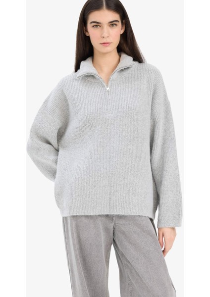 Relax Fit Yarım Fermuarlı Triko Kazak F3897AX25WN