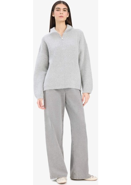 Relax Fit Yarım Fermuarlı Triko Kazak F3897AX25WN