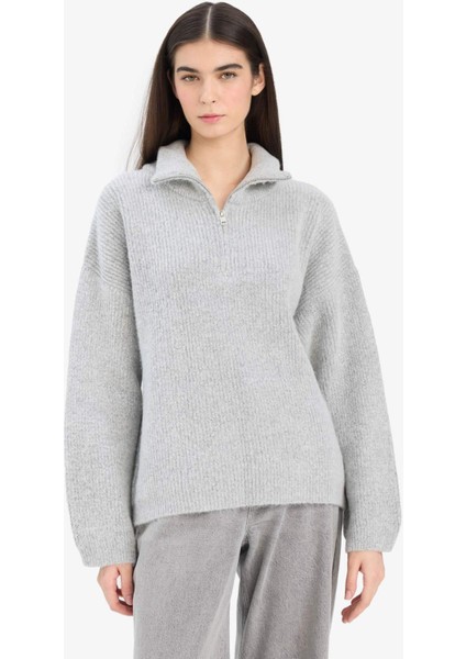 Relax Fit Yarım Fermuarlı Triko Kazak F3897AX25WN