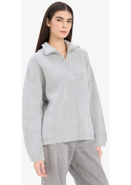 Relax Fit Yarım Fermuarlı Triko Kazak F3897AX25WN