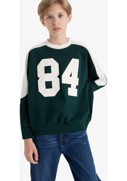 Erkek Çocuk Oversize Geniş Kalıp Bisiklet Yaka Baskılı Okul Sweatshirt F2706A825AU