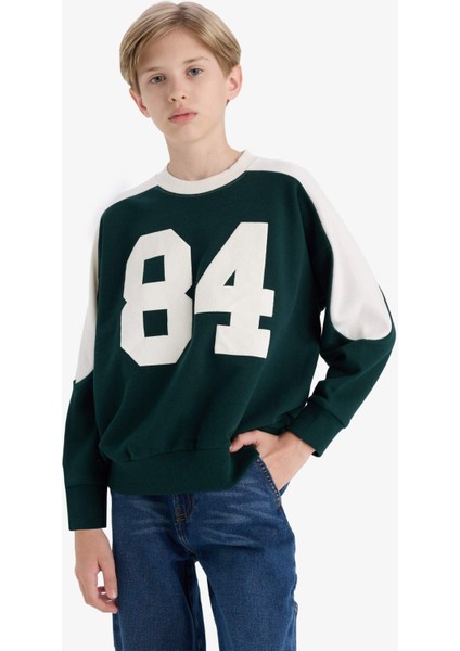 Erkek Çocuk Oversize Geniş Kalıp Bisiklet Yaka Baskılı Okul Sweatshirt F2706A825AU