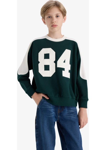 Erkek Çocuk Oversize Geniş Kalıp Bisiklet Yaka Baskılı Okul Sweatshirt F2706A825AU