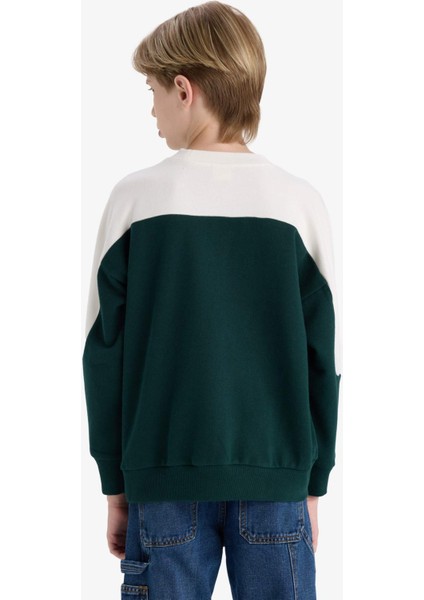 Erkek Çocuk Oversize Geniş Kalıp Bisiklet Yaka Baskılı Okul Sweatshirt F2706A825AU
