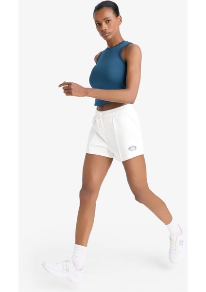 Esnek Belli Beyaz Sporcu Şort F3266AX25SM