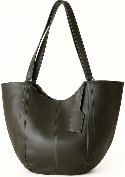 Kese Detaylı Deri Omuz ve Kol Çantası Ladin