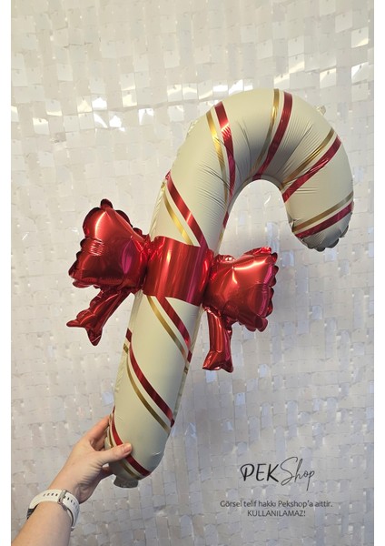 Fiyonklu Bej Baston Şeker Folyo Balon