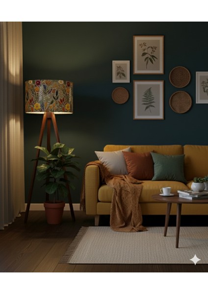 El Yapımı Sonbahar Çiçekleri Desenli Kumaş Tripod Lambader modelleri