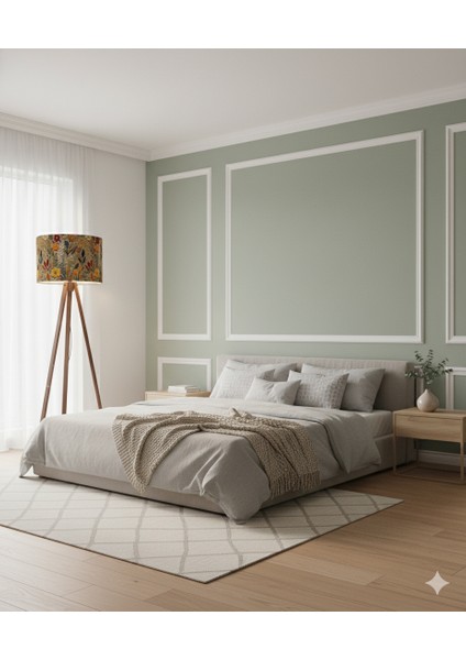 El Yapımı Sonbahar Çiçekleri Desenli Kumaş Tripod Lambader