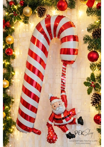 Noel Babalı Baston Şeker Folyo Balon Yılbaşı Süsleme Balonu