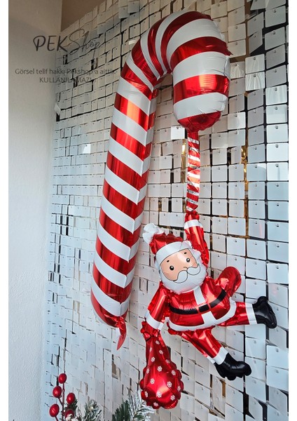 Noel Babalı Baston Şeker Folyo Balon Yılbaşı Süsleme Balonu modelleri