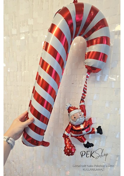 Noel Babalı Baston Şeker Folyo Balon Yılbaşı Süsleme Balonu indirimleri