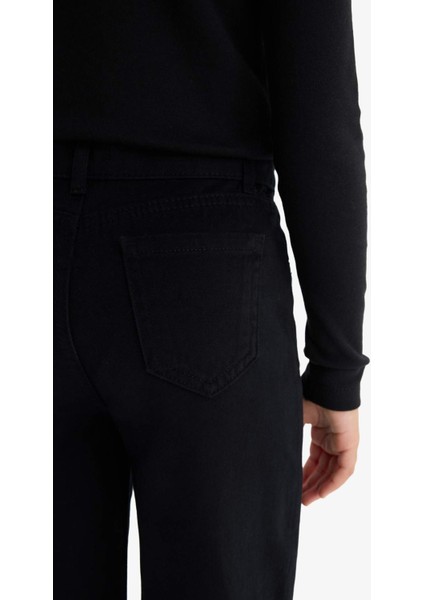 Kız Çocuk Straight Fit Geniş Bol Paça Cepli Pamuklu Okul Pantolonu