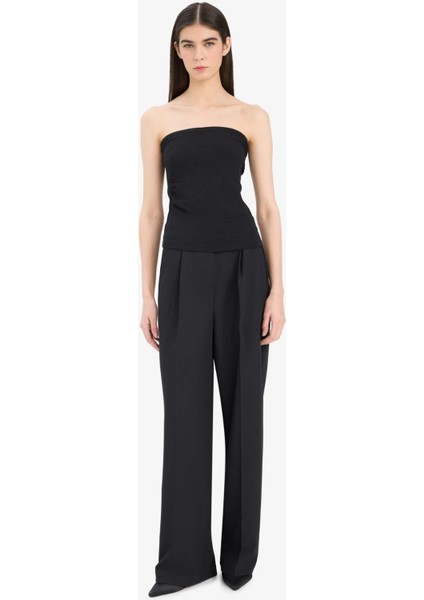 Slim Fit Dar Kesim Straplez Siyah Bluz F4425AX25SM