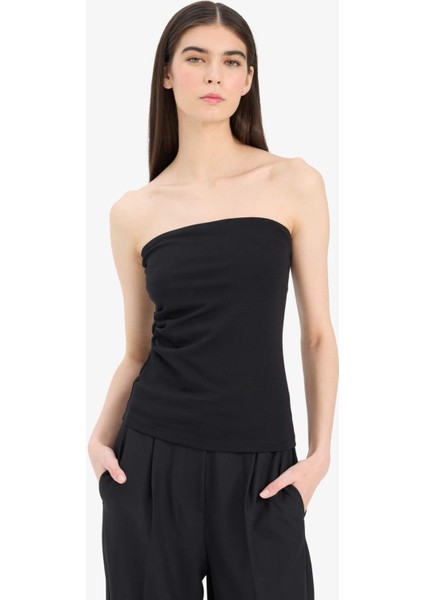 Slim Fit Dar Kesim Straplez Siyah Bluz F4425AX25SM