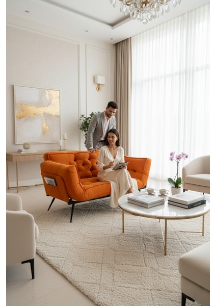 Exceptional Comfort Collection – Ikili Yataklı Minderli Koltuk | Mekanizmalı Kanepe | Premium Çekyat - Turuncu