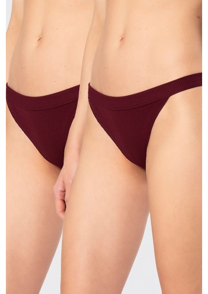 Kadın Likralı Ribana Tanga 2'li Paket 931/BORDO