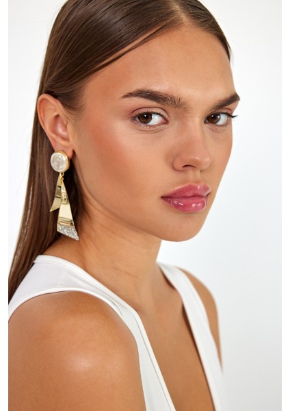 Set.up Inci Detaylı Sallantılı Gold Küpe