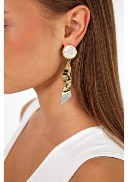 Set.up Inci Detaylı Sallantılı Gold Küpe