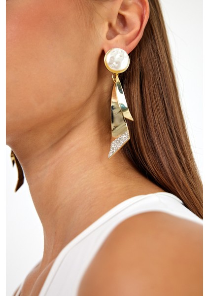 Set.up Inci Detaylı Sallantılı Gold Küpe