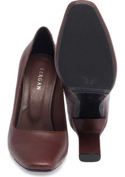 Kahve Hakiki Deri Kadın Topuklu Ayakkabı - K24I1AY67469-A24