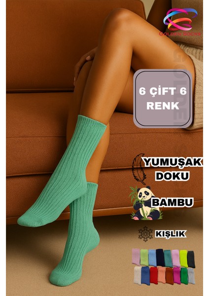 Bambu Kışlık Kadın Çorap 6 Renk 6 Çift, Esnek Kadın Çorap