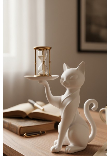 Zarif Kedi Sunumluk Organizer Beyaz Siyah Kırmızı Çok Fonksiyonel Tabağı