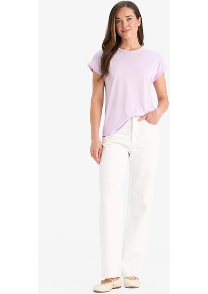 Bisiklet Yaka Basic Düz Kısa Kollu Tişört F4830AX25SM