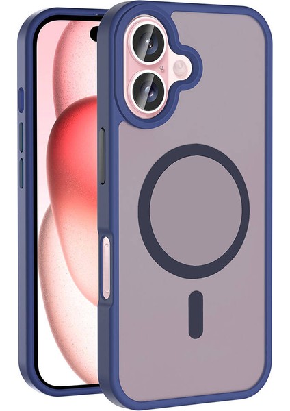 iPhone 16 Plus Kılıf Magsafe Şarj Özellikli Mat Arka Yüzey Mbvo Sio Kapak-Lacivert