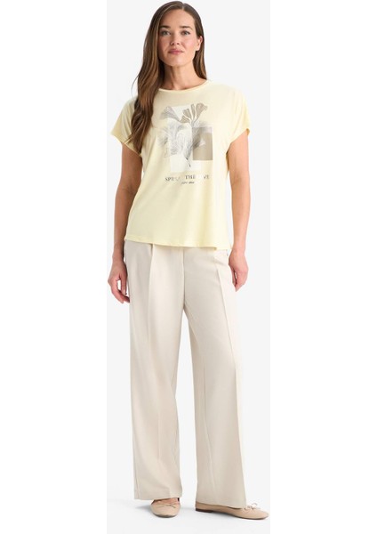 Regular Fit Bisiklet Yaka Baskılı Kısa Kollu Tişört F4848AX25SM