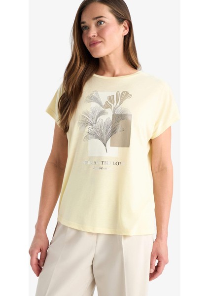 Regular Fit Bisiklet Yaka Baskılı Kısa Kollu Tişört F4848AX25SM